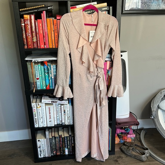 NWT Free People Pink Sparkle Maxi Wrap Dress - Picture 3 of 17